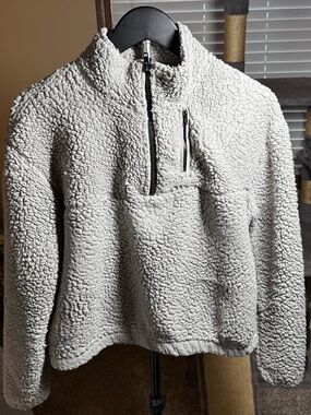 Wallflower Light Gray Teddy Sherpa Half-Zip Jacket
